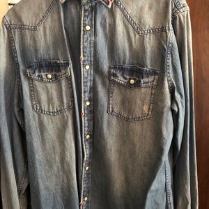 Distressed jean shirt